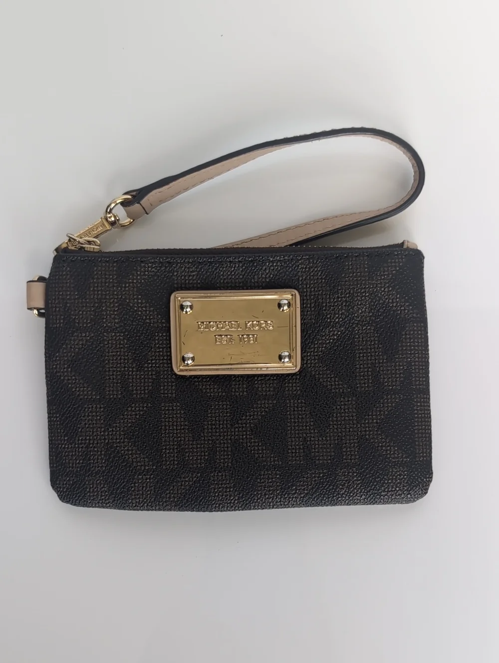 Michael Kors Brown and Gold Logo Wristlet